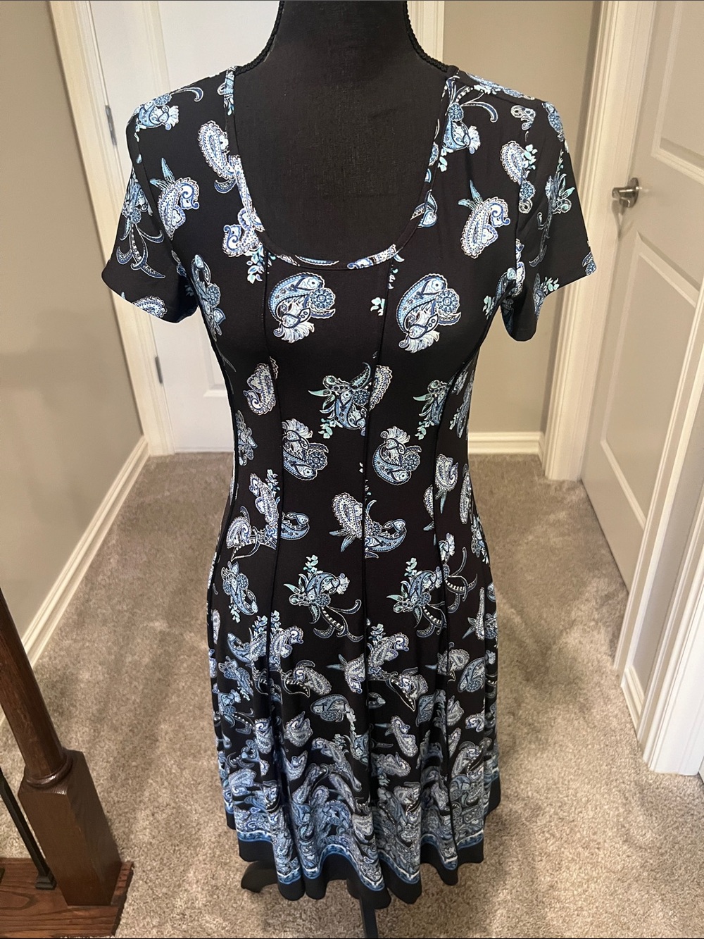 Sami & Jo Black Midi Dress with Light Blue Paisley